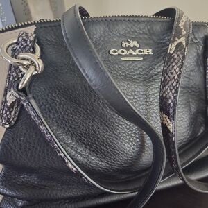 Coach Black and Snake Print Leather Shoulder Bag